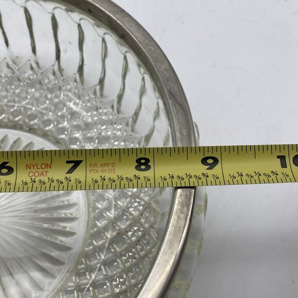 Vtg Cut Crystal Bowl 8 3/4” W Silver Plate Rim England Spike Diamond Design MCM - Picture 9 of 10